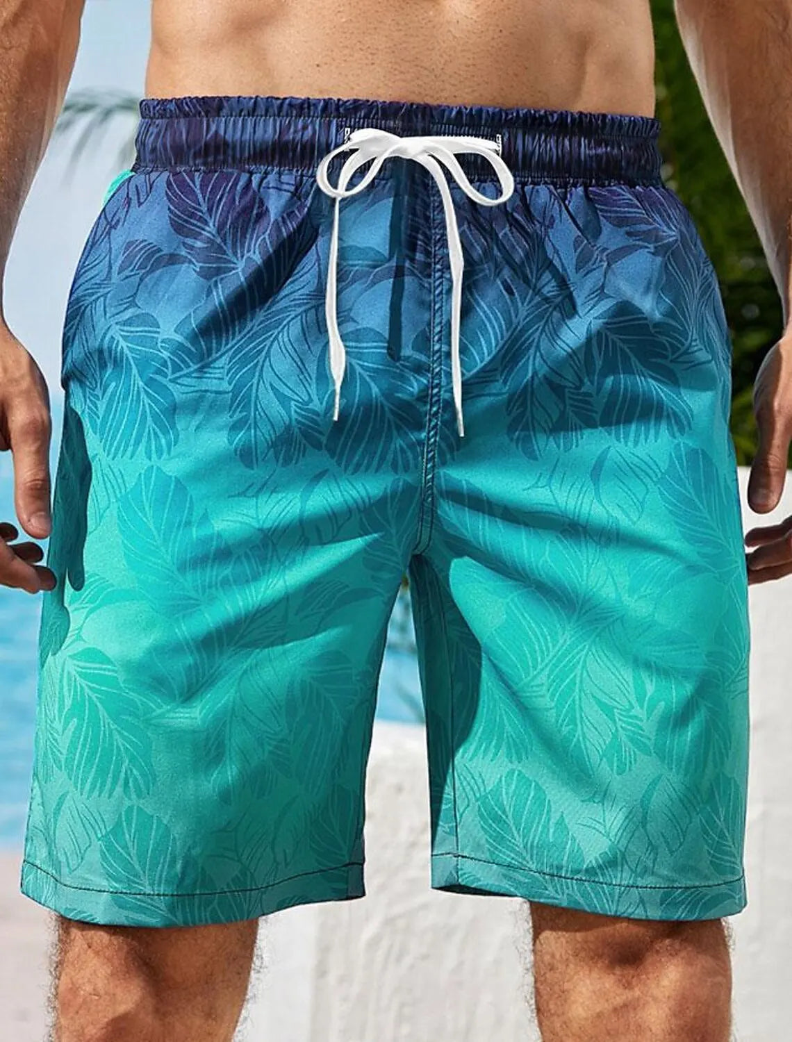 Men's Gradient Leaf Swim Trunks Surf Trunks Shorts Fashion Street Trend Casual Daily Vacation Elastic Waist Design Clothing