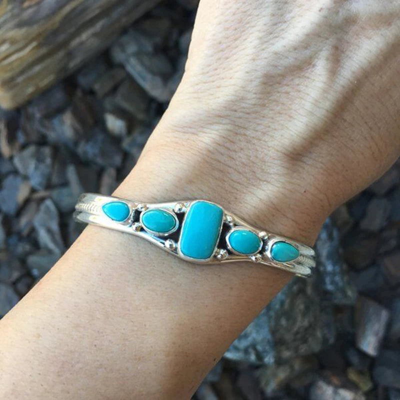 Vintage  Natural Stone Bracelets Elegant Open Adjustable Cuff Bangles for Women Men Party Jewelry Gifts