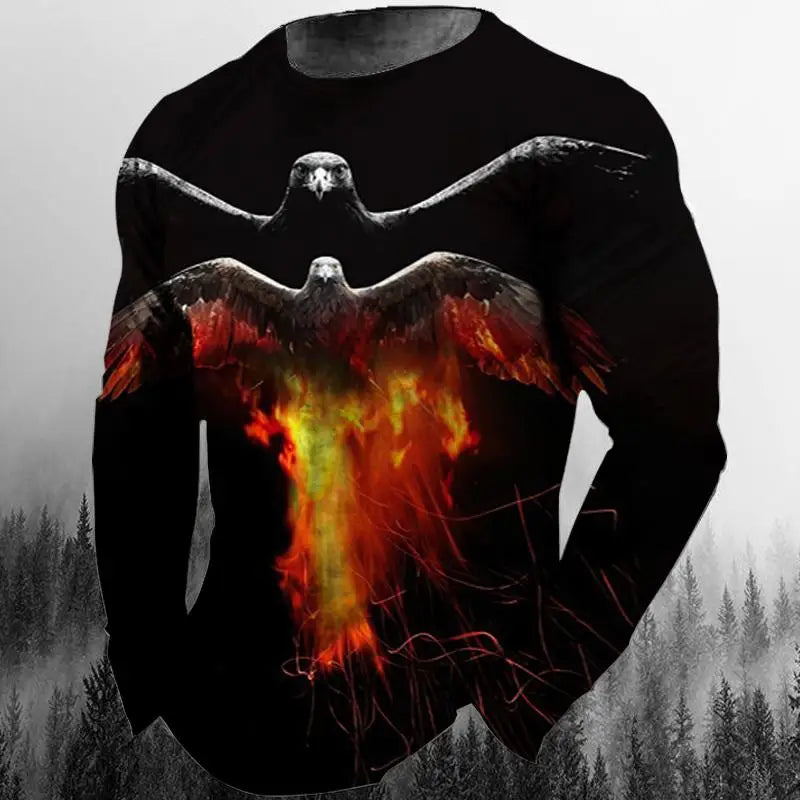 3D Animal Print Hip Hop Men's Tops T-Shirt 2024 New Men's Eagle Print Graphic Casual Long Sleeve T-Shirt Autumn Streetwear
