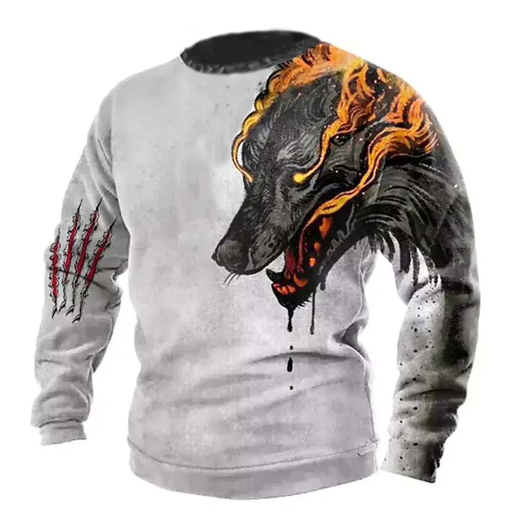 Vintage T-shirt Male Summer Long 3d Wolf Print T Shirts Tops 2023 Men Cotton Streetwear Oversized Clothing O-neck Graphic Tees