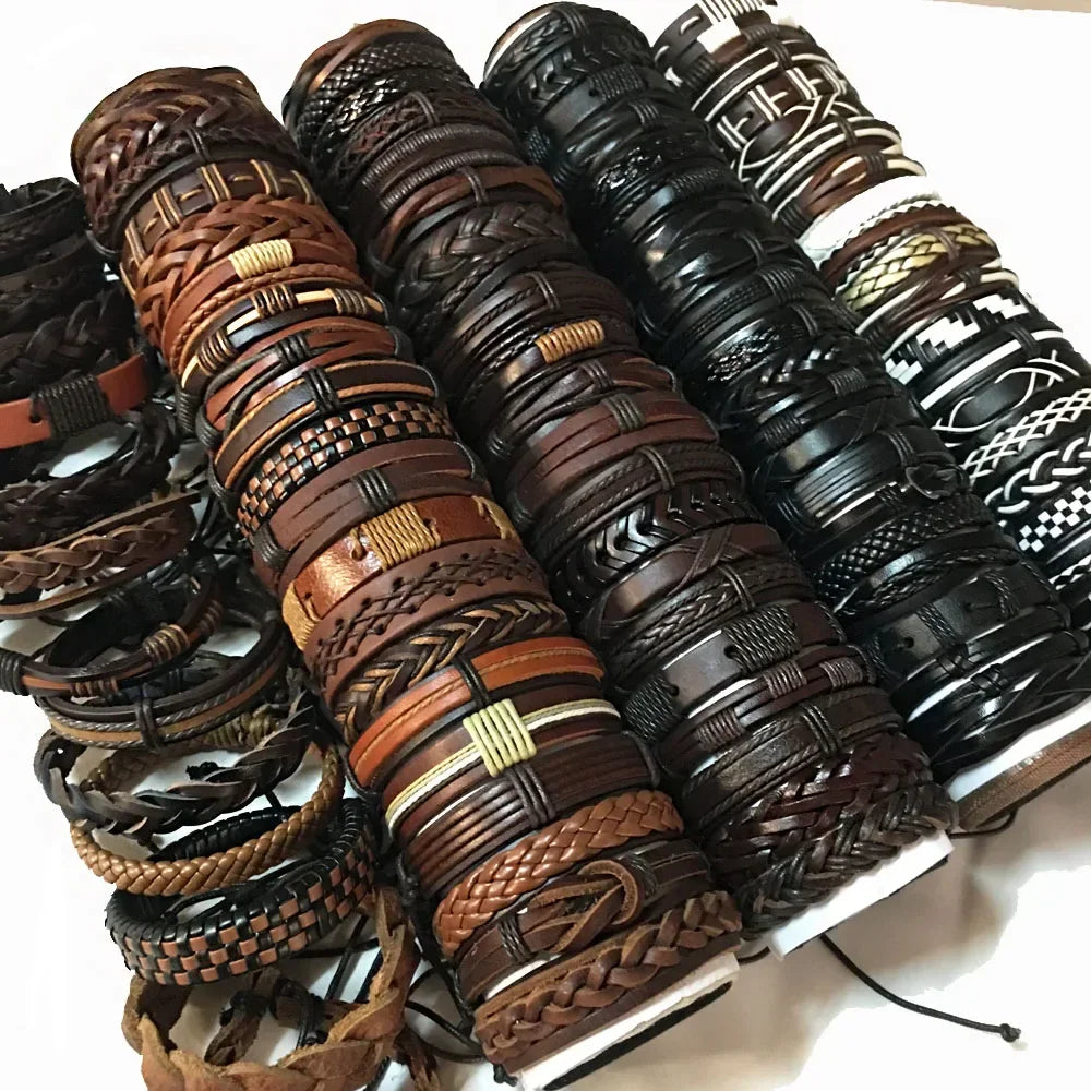 25 Pcs/set Black Wrap Woven New Fashion Handmade Men Bracelets Male Women Leather Bracelets Men Bangle Wholesale Jewelry Gift