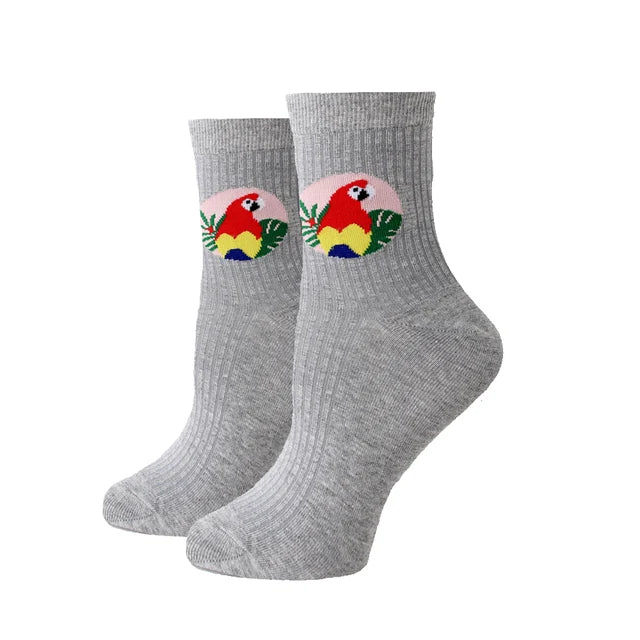 Women Socks New Funny Cute Cartoon Animal Cat Dog Parrot Novelty