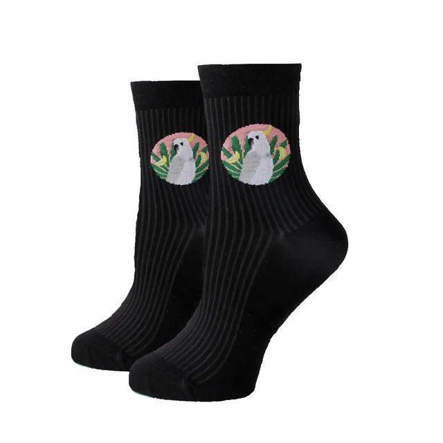 Women Socks New Funny Cute Cartoon Animal Cat Dog Parrot Novelty Socks