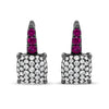 Black Rhodium Plated 18K White Gold 7/8 Cttw Round Diamond and Graduated Red Ruby Drop Earrings (F-G Color, VS1-VS2 Clarity)