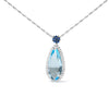 18K White Gold 3/8 Cttw Pave Set Diamond and Sky Blue Topaz and Blue Sapphire Gemstone Floral Teardrop Halo 18" Pendant Necklace (G-H Color, SI2-I1 Clarity)