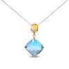 18K White and Yellow Gold Diamond Accent and Yellow Citrine and Sky Blue Topaz Gemstone Dangle Drop 18" Pendant Necklace (G-H Color, SI1-SI2 Clarity)