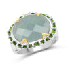 Two Tone Plated 9.12 Carat Genuine Milky Aquamarine and Chrome Diopside .925 Sterling Silver Ring