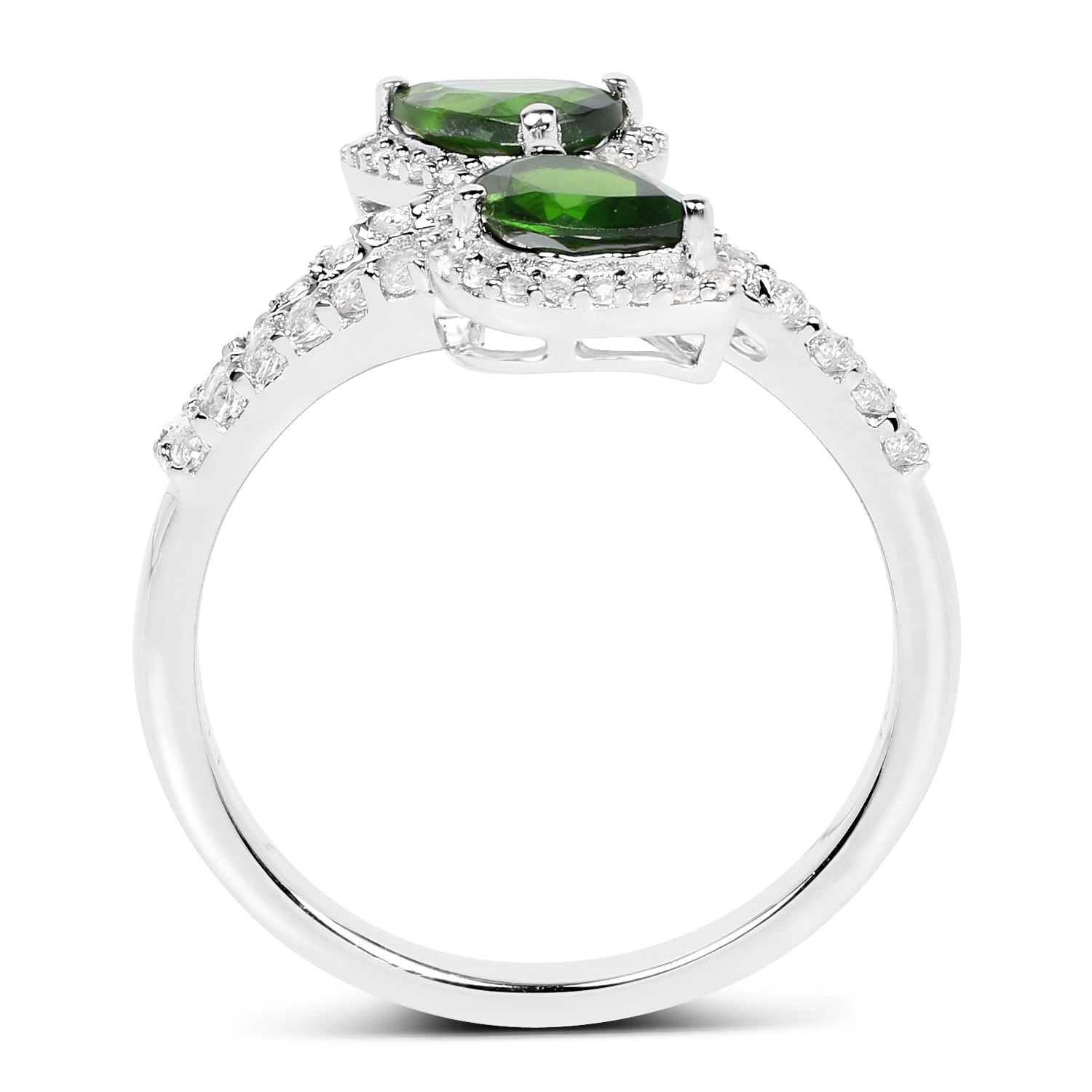 2.24 Carat Genuine Chrome Diopside and White Topaz .925 Sterling Silver Ring