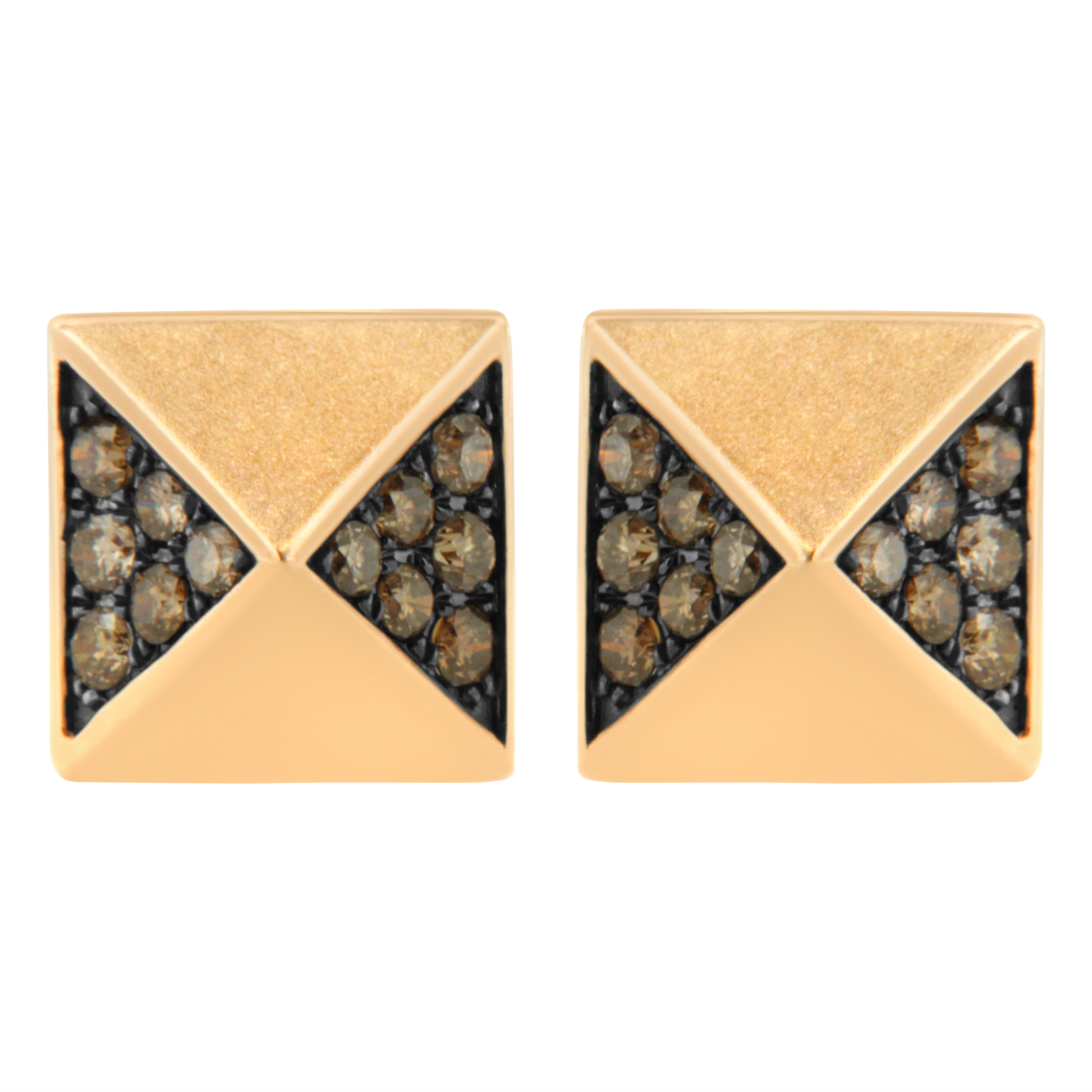 14K Rose Gold 1/4 Cttw Brown Diamond Pyramid Stud Earring (Brown Color, SI1-SI2 Clarity)