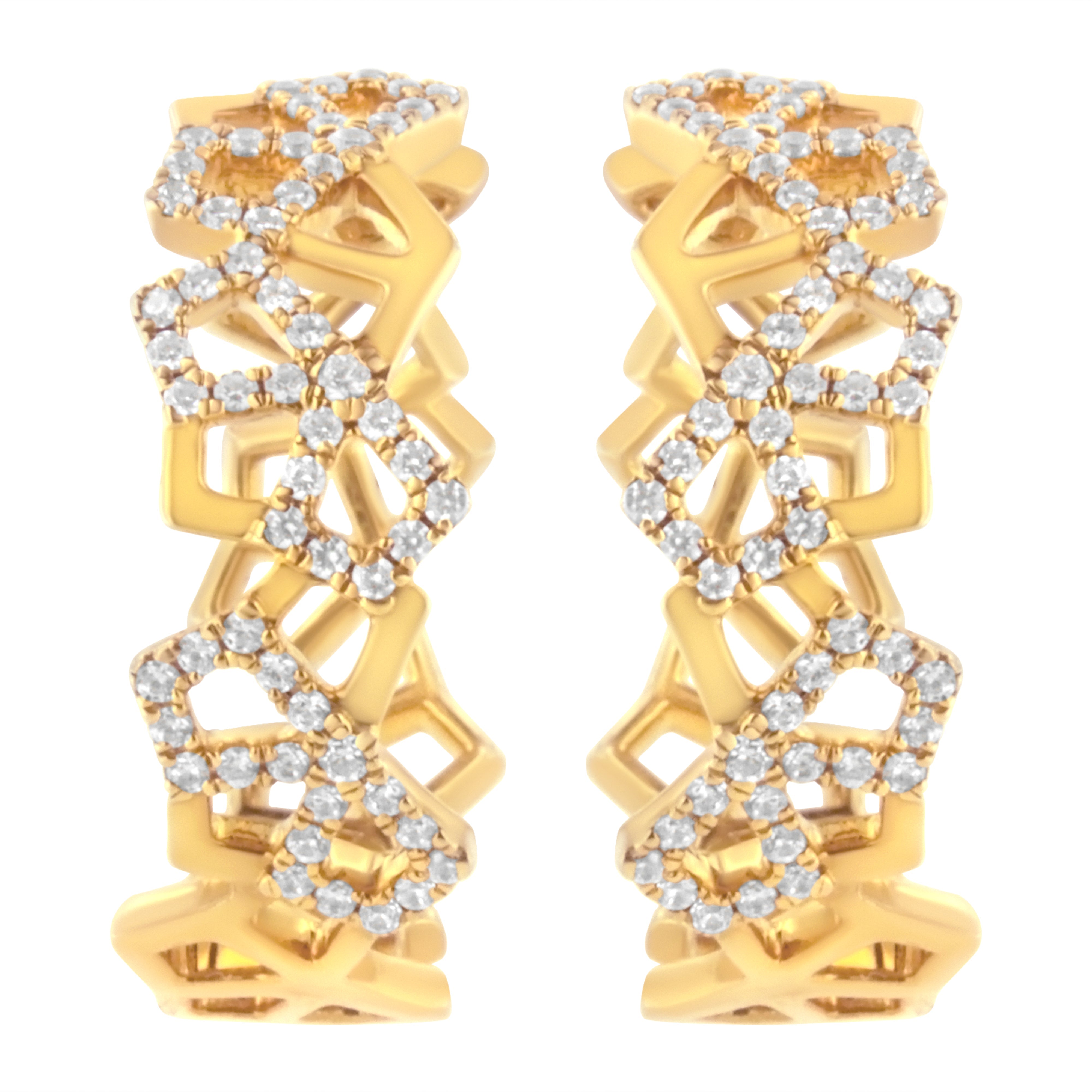 14K Yellow Gold 3/4 Cttw Diamond Honeycomb Hoop Earrings (G-H Color, SI1-SI2 Clarity) - 24MM