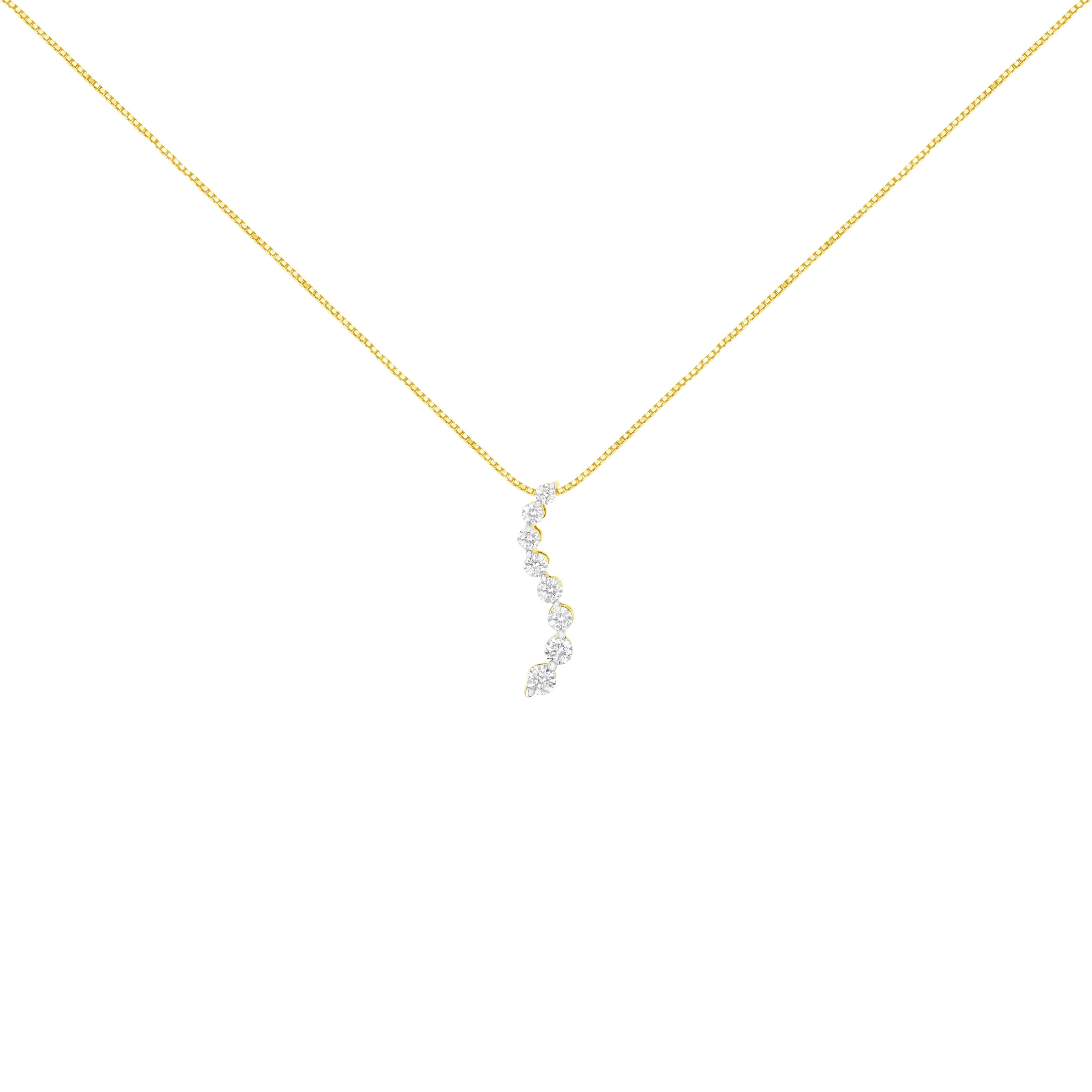 14k Yellow Gold 3.0 cttw Baguette and Brilliant Round-Cut Diamond Journey 18" Pendant Necklace (I-J Color, I2-I3 Clarity)