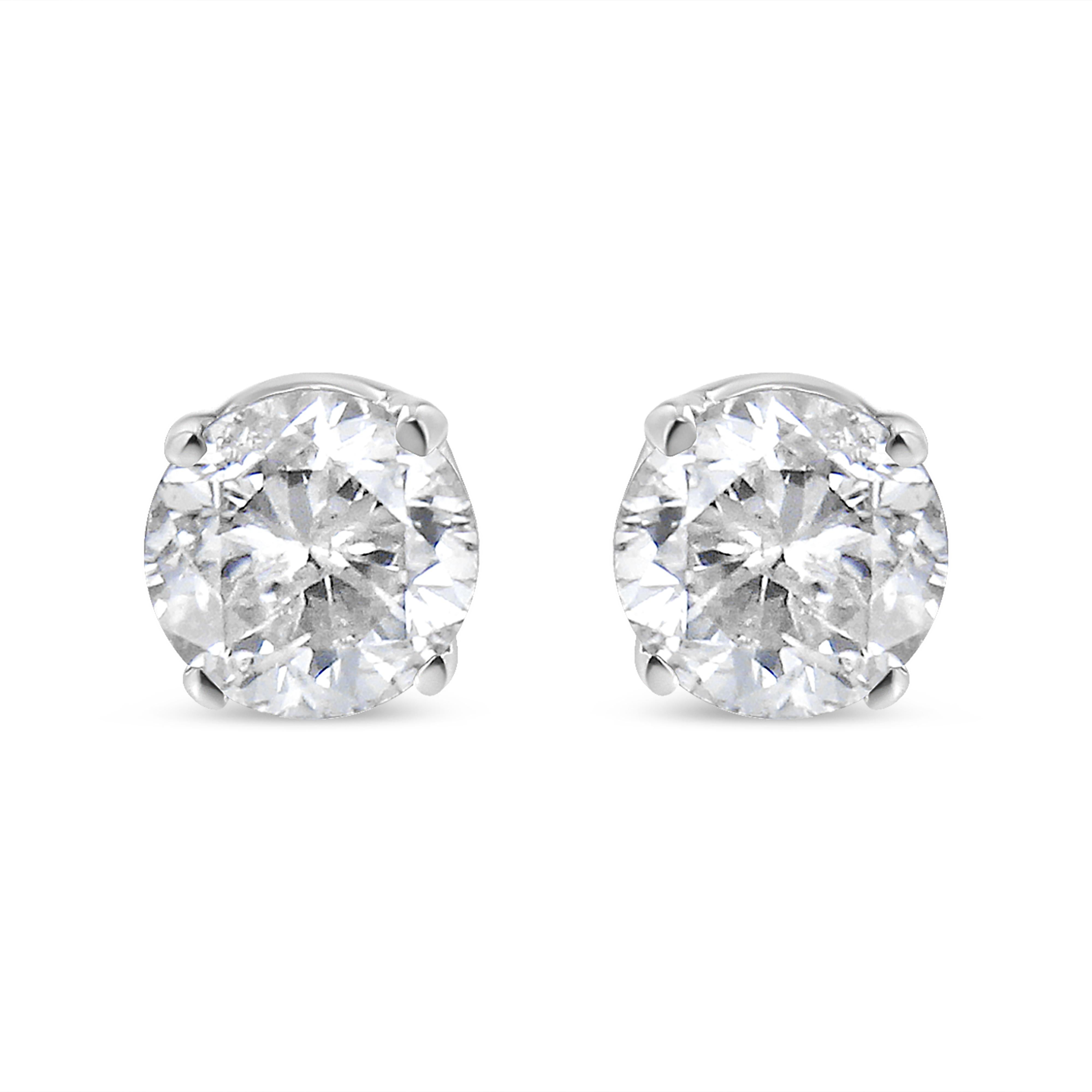 14K White Gold 1.00 Cttw Round Brilliant-Cut Near Colorless Diamond Classic 4-Prong Stud Earrings (H-I Color, I1-I2 Clarity)