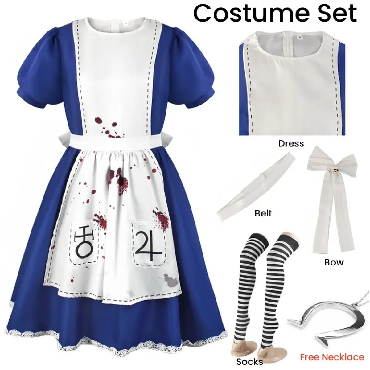 Madness Returns Alice Cosplay Costume Dress with Apron and Wig for Women