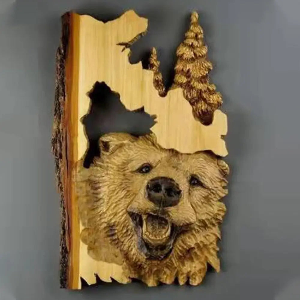 Animal Carving Handcraft Wall Hanging Sculpture Wood Raccoon Bear Deer Hand Painted Decoration For