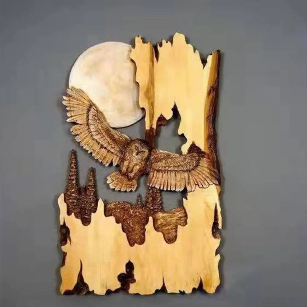 Animal Carving Handcraft Wall Hanging Sculpture Wood Raccoon Bear Deer Hand Painted Decoration For