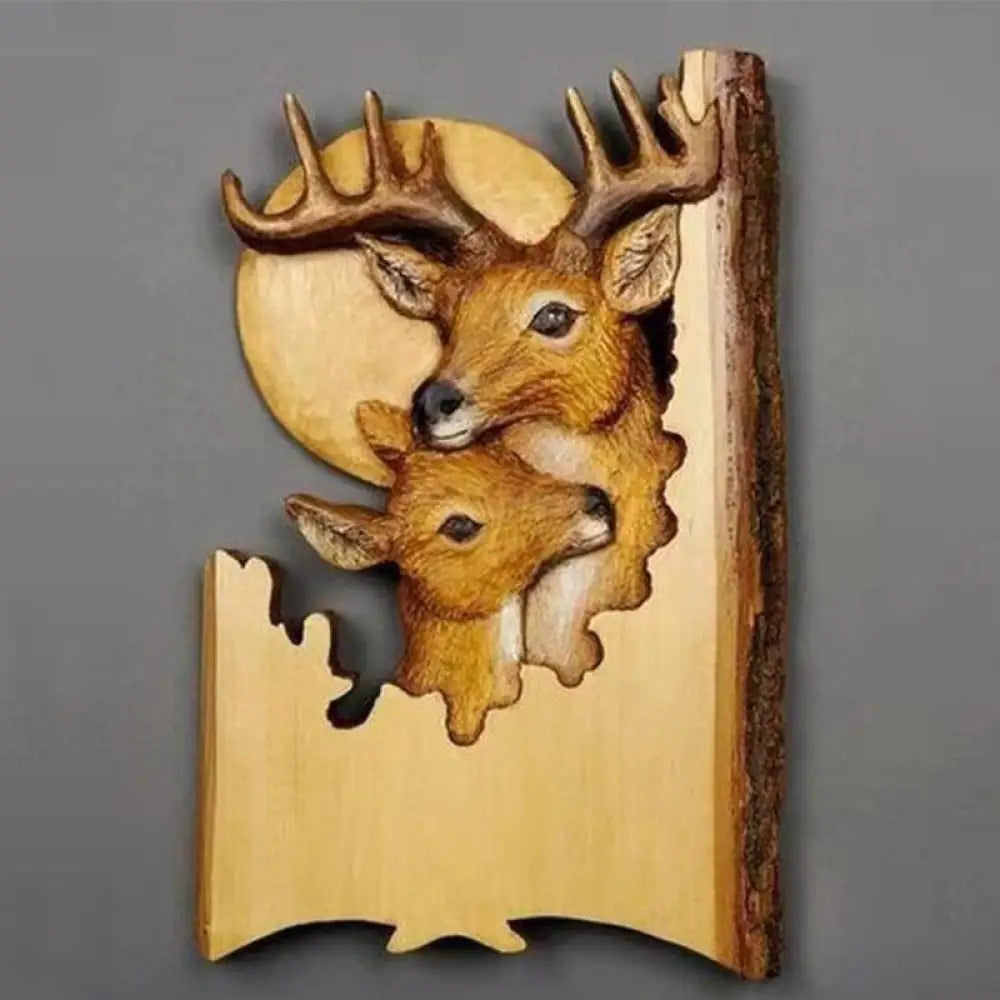 Animal Carving Handcraft Wall Hanging Sculpture Wood Raccoon Bear Deer Hand Painted Decoration For