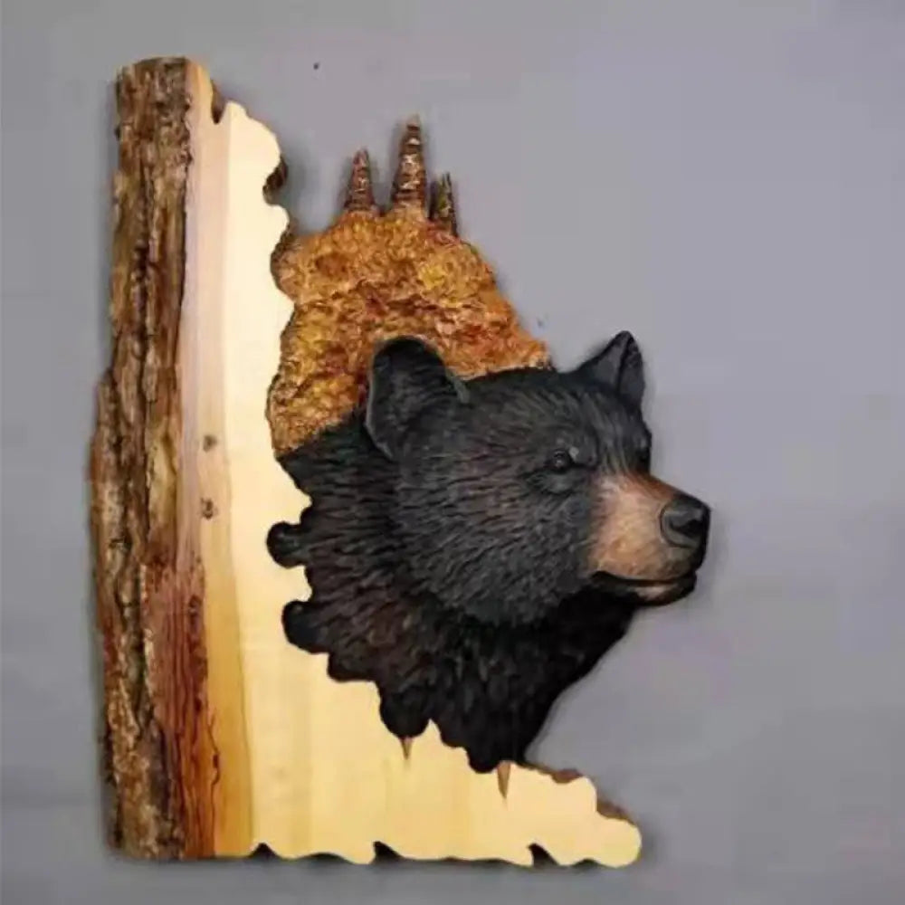 Animal Carving Handcraft Wall Hanging Sculpture Wood Raccoon Bear Deer Hand Painted Decoration For