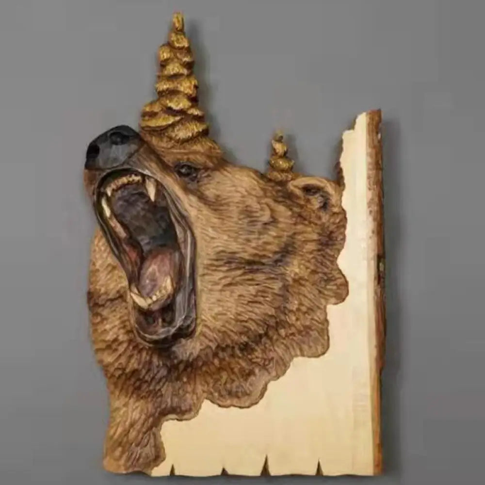 Animal Carving Handcraft Wall Hanging Sculpture Wood Raccoon Bear Deer Hand Painted Decoration For