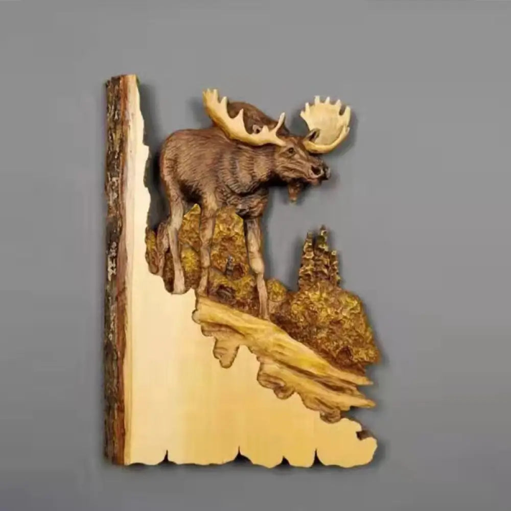 Animal Carving Handcraft Wall Hanging Sculpture Wood Raccoon Bear Deer Hand Painted Decoration For