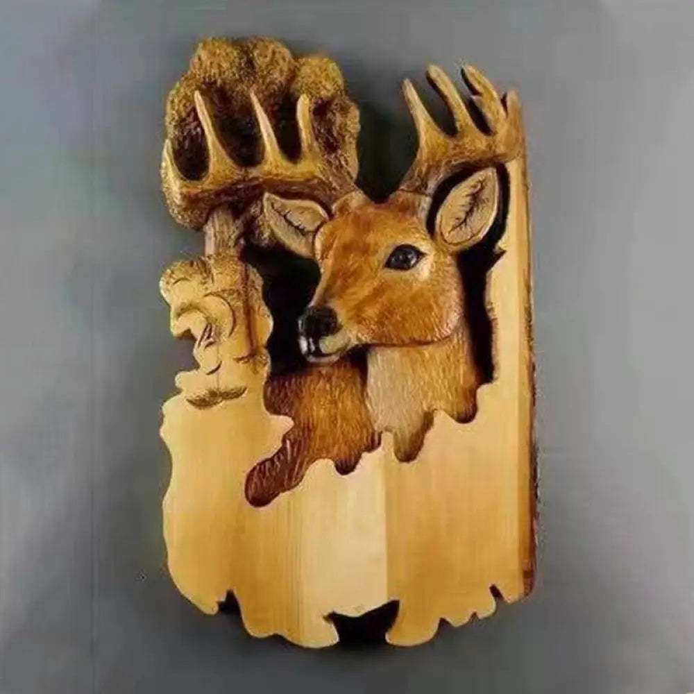 Animal Carving Handcraft Wall Hanging Sculpture Wood Raccoon Bear Deer Hand Painted Decoration For