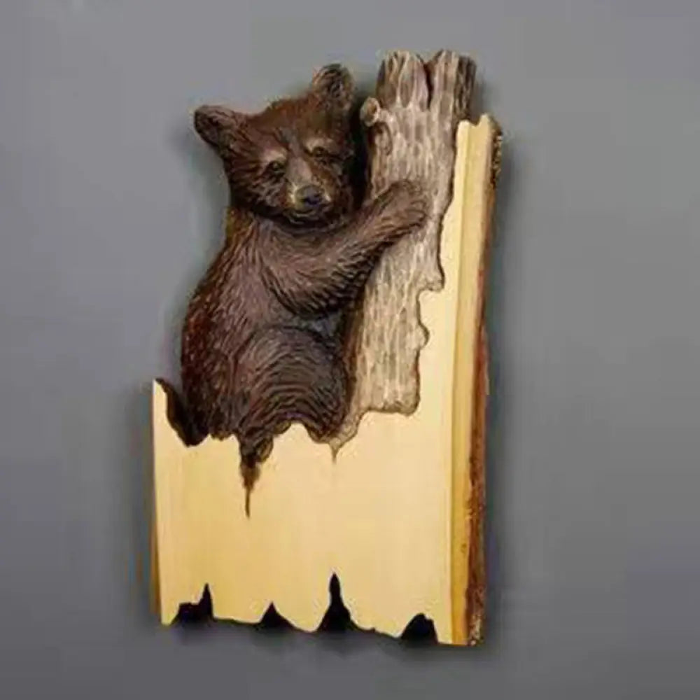 Animal Carving Handcraft Wall Hanging Sculpture Wood Raccoon Bear Deer Hand Painted Decoration For