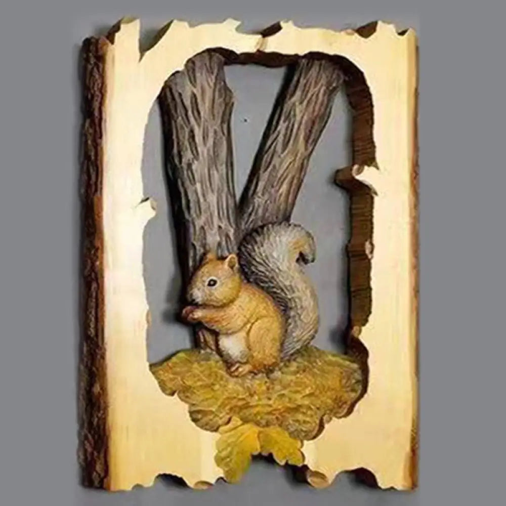 Animal Carving Handcraft Wall Hanging Sculpture Wood Raccoon Bear Deer Hand Painted Decoration For