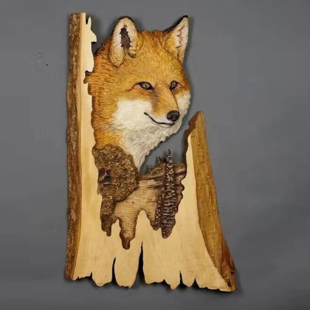Animal Carving Handcraft Wall Hanging Sculpture Wood Raccoon Bear Deer Hand Painted Decoration For