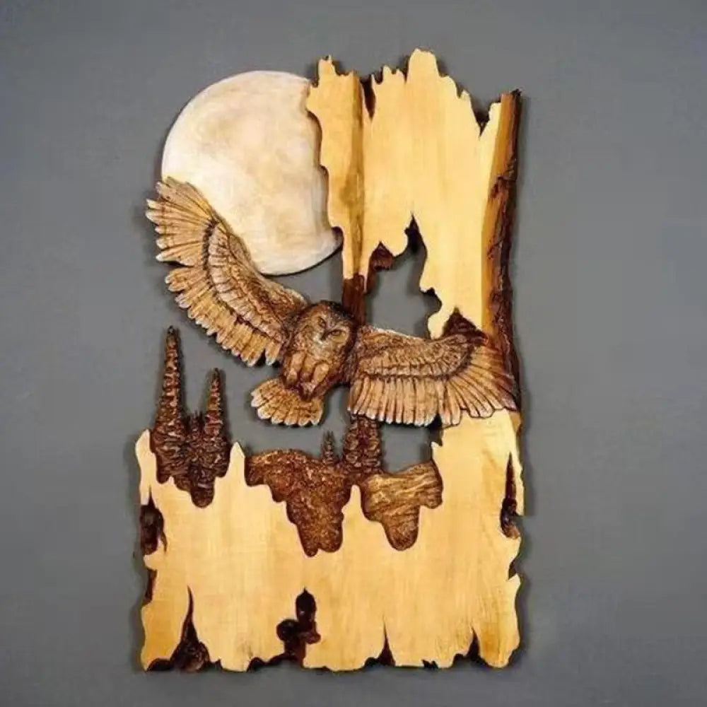 Animal Carving Handcraft Wall Hanging Sculpture Wood Raccoon Bear Deer Hand Painted Decoration For