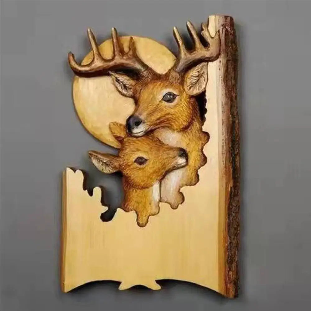 Animal Carving Handcraft Wall Hanging Sculpture Wood Raccoon Bear Deer Hand Painted Decoration For
