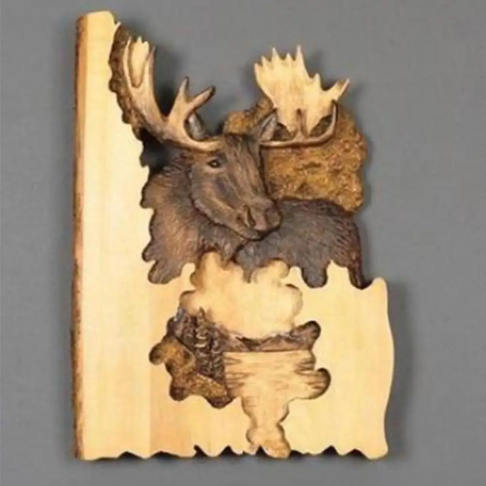 Animal Carving Handcraft Wall Hanging Sculpture Wood Raccoon Bear Deer Hand Painted Decoration For