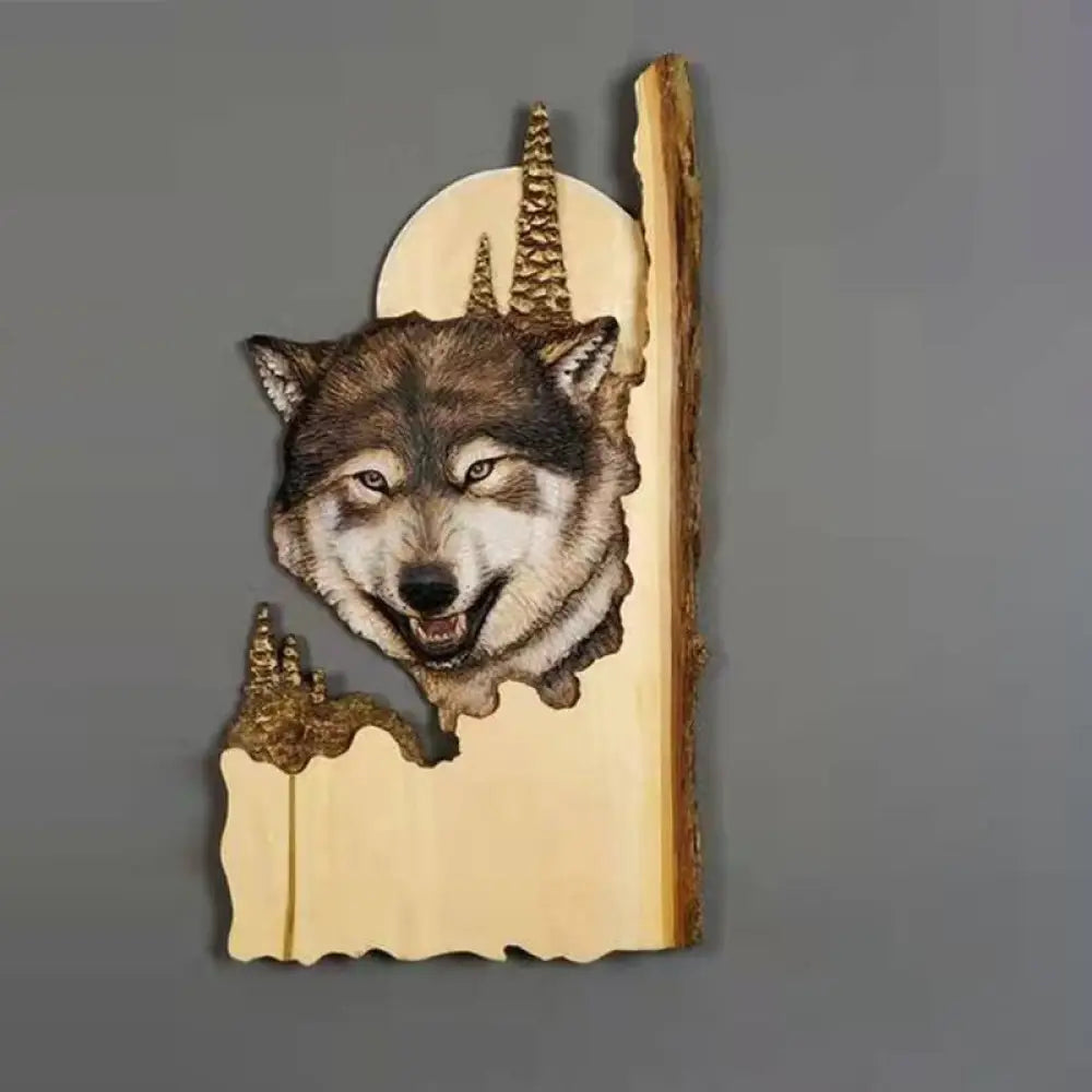 Animal Carving Handcraft Wall Hanging Sculpture Wood Raccoon Bear Deer Hand Painted Decoration For