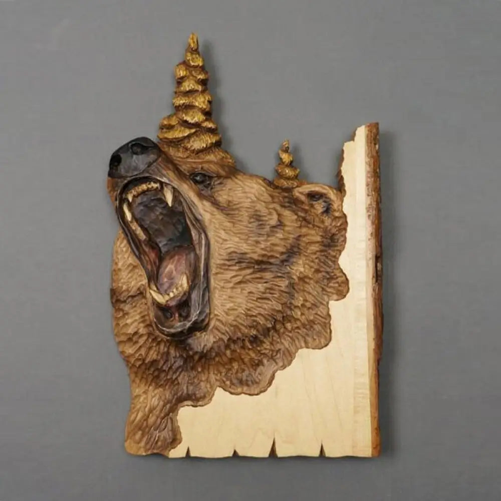 Animal Carving Handcraft Wall Hanging Sculpture Wood Raccoon Bear Deer Hand Painted Decoration For