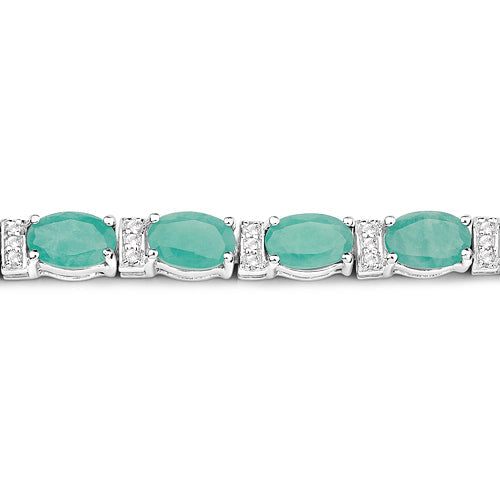 10.47 Carat Genuine Emerald and White Topaz .925 Sterling Silver Bracelet