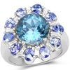 6.19 Carat Genuine London Blue Topaz, Tanzanite & White Topaz .925 Sterling Silver Ring