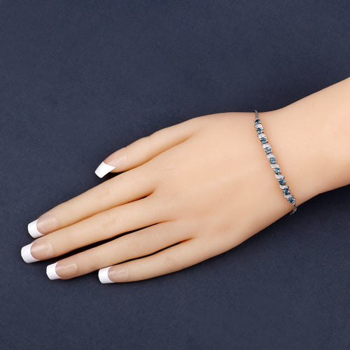 1.34 Carat Genuine London Blue Topaz and White Topaz .925 Sterling Silver Bracelet