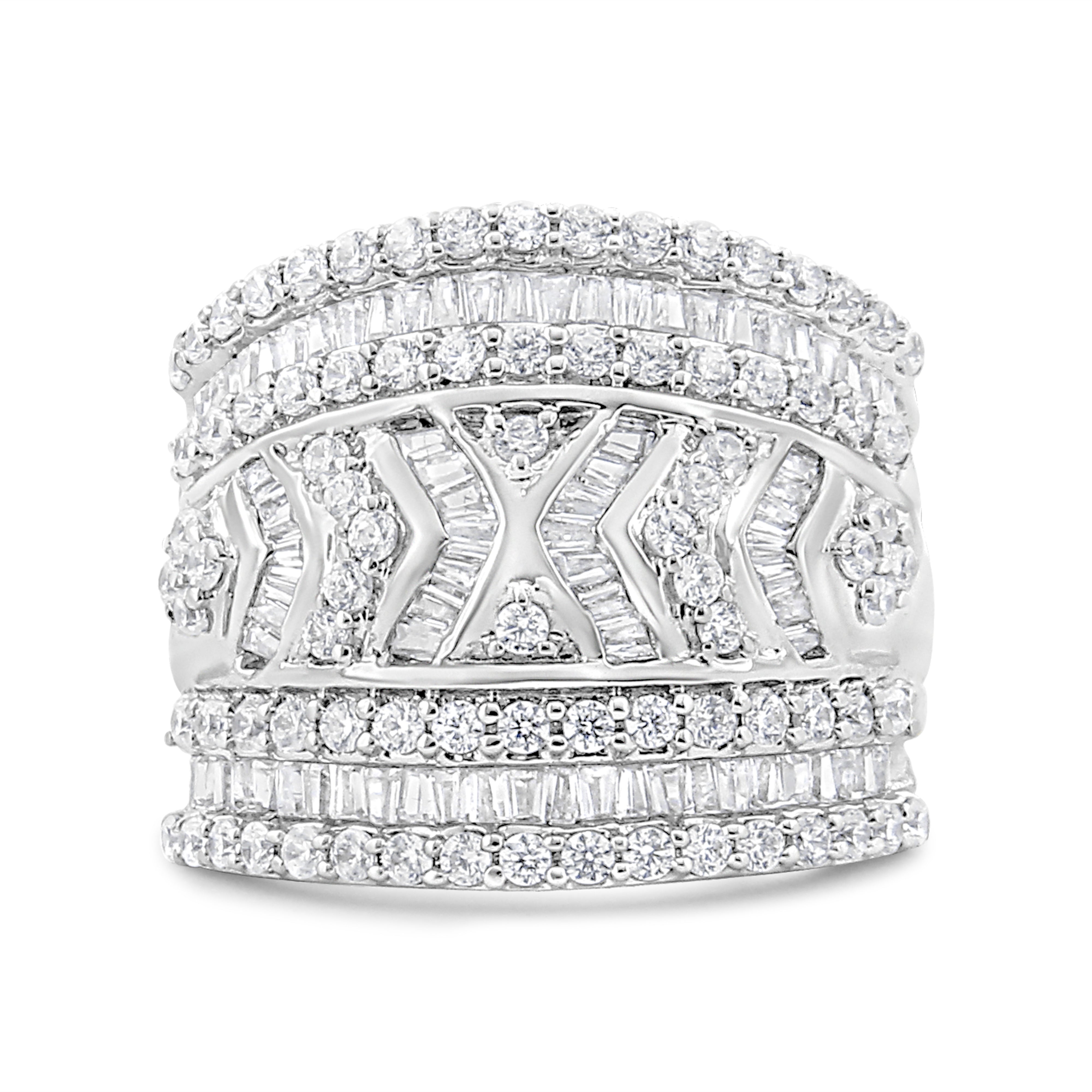 .925 Sterling Silver 2.0 Cttw Diamond Edge Multi-Row Ring Band ( J-K Color, I3 Clarity) - Ring Size 7