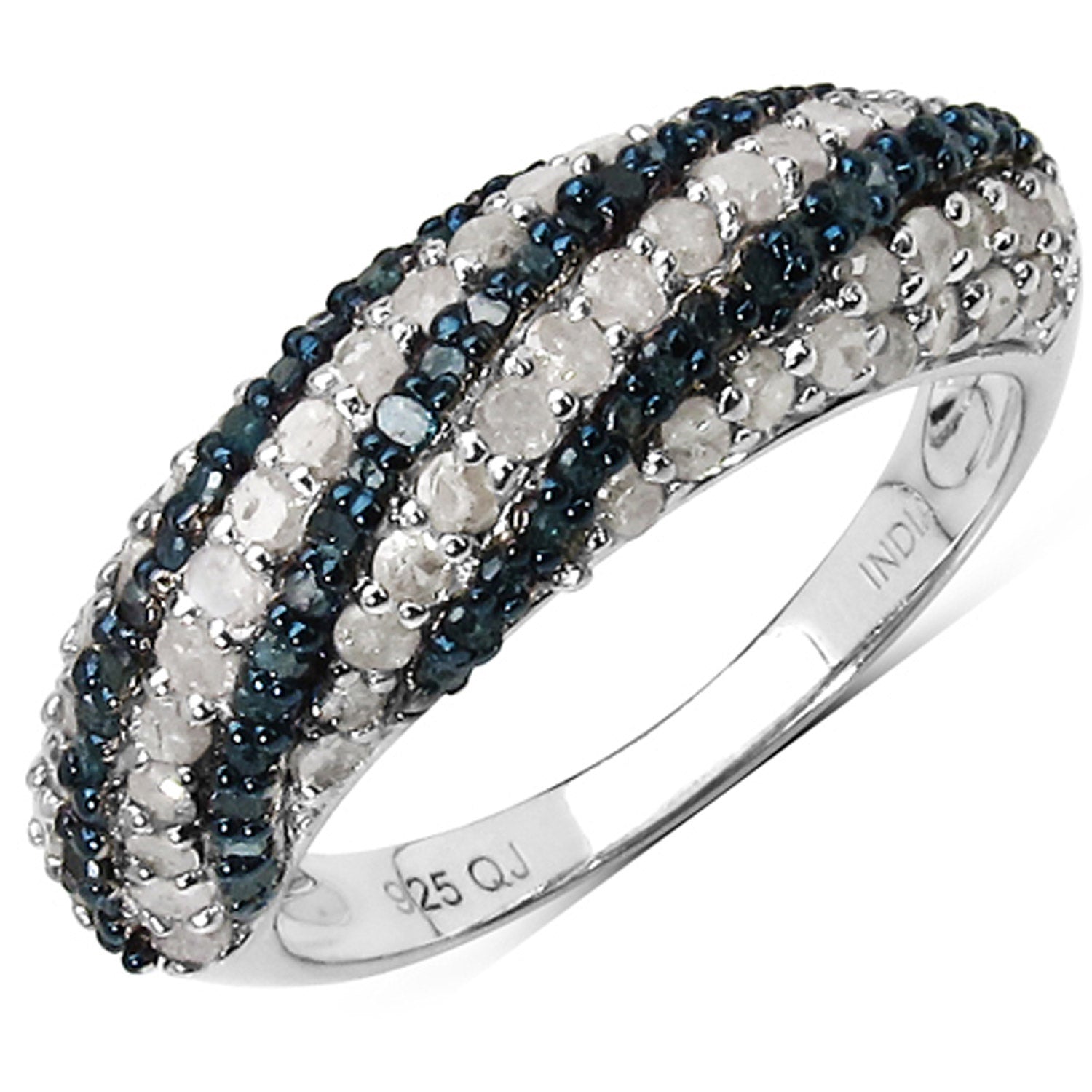 1.25 Carat Genuine Blue Diamond and White Diamond .925 Sterling Silver Ring