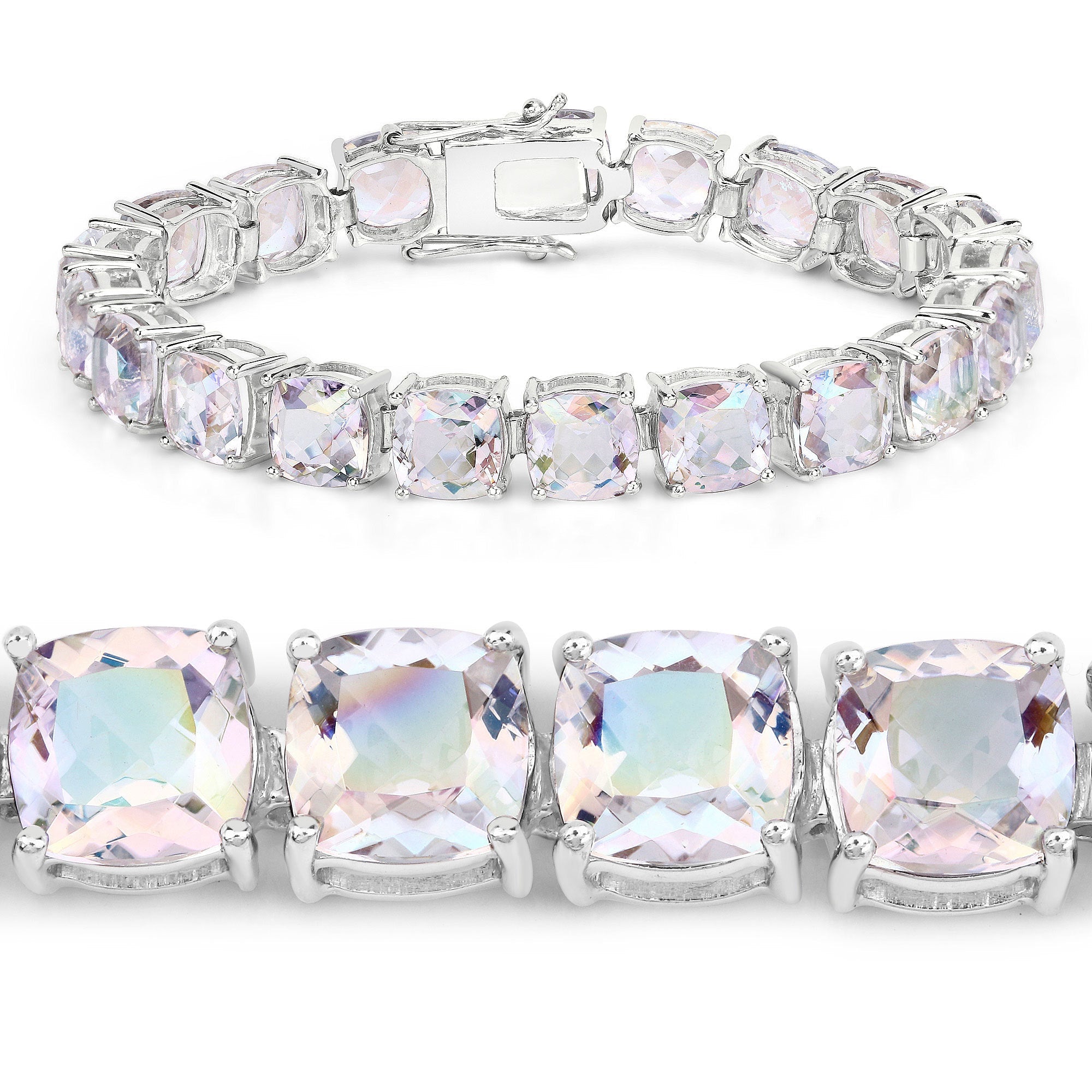 40.00 Carat Genuine Opal Rainbow Quartz .925 Sterling Silver Bracelet