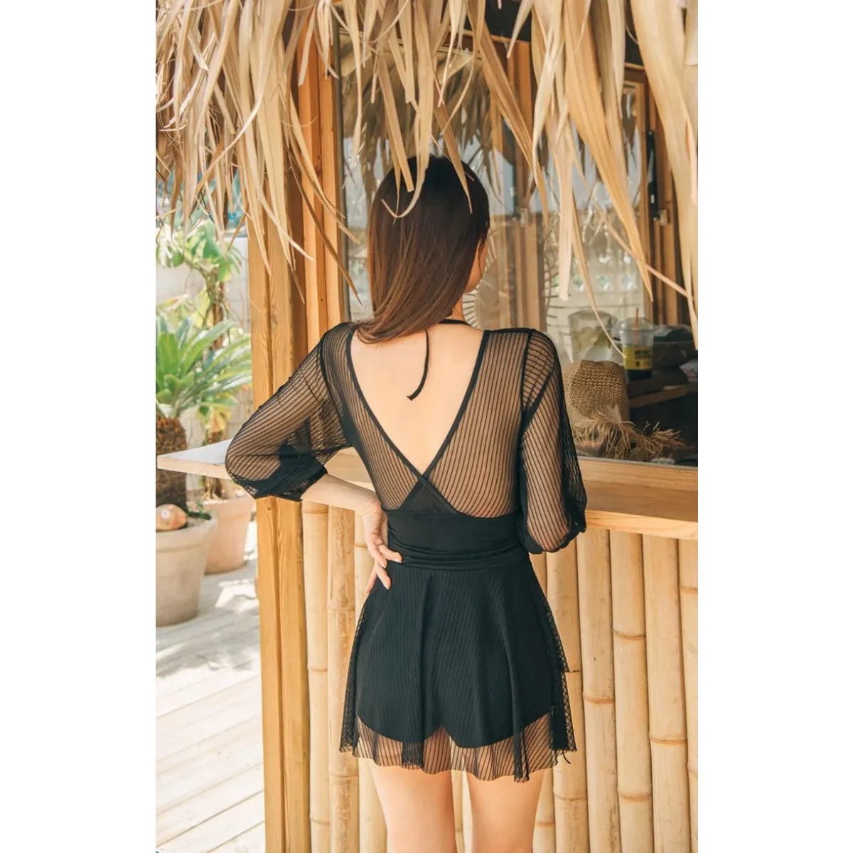 Mesh Low Cut Backless Swimsuit – Korean Beach Dress Biquinis 2025