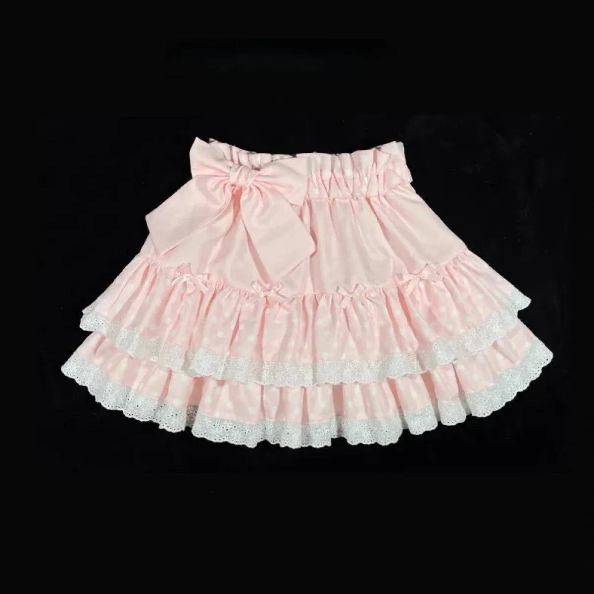 Sweet Bow Lace Ruffles Pleated Skirt - Kawaii Cake Skirt