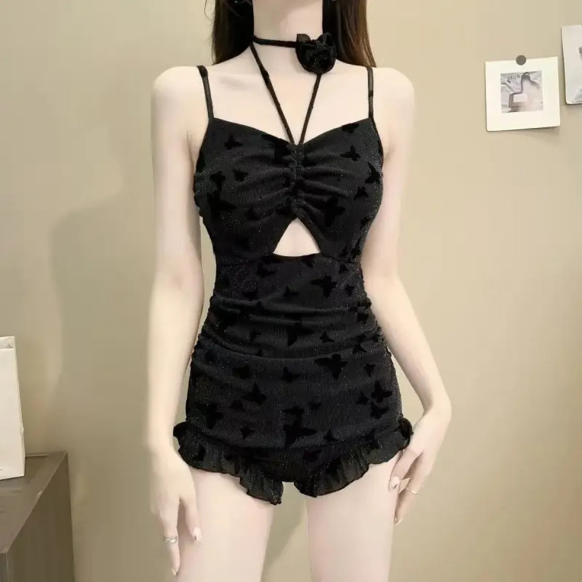 Butterfly Glitter Swimsuit – Kpop 3D Flower 3PCS Mesh Set