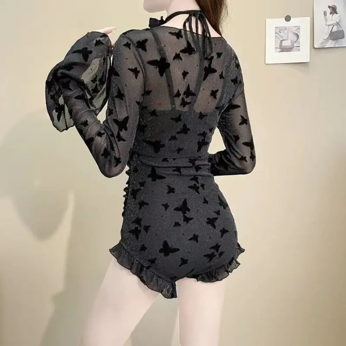 Butterfly Glitter Swimsuit – Kpop 3D Flower 3PCS Mesh Set