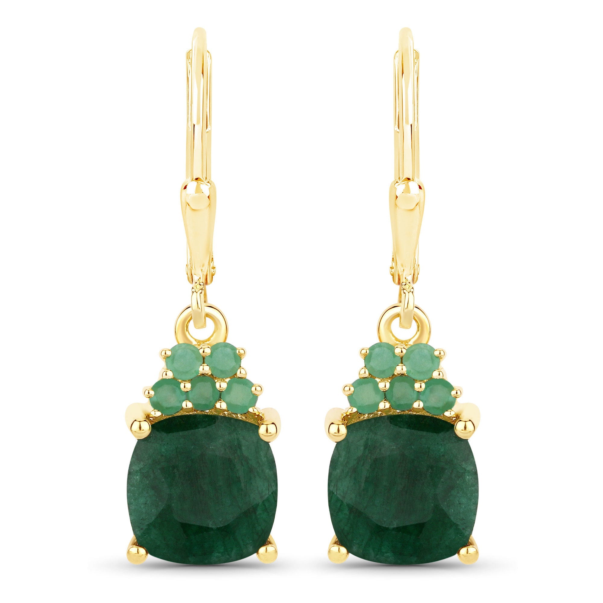 4.50 Carat Dyed Emerald and Emerald .925 Sterling Silver Earrings