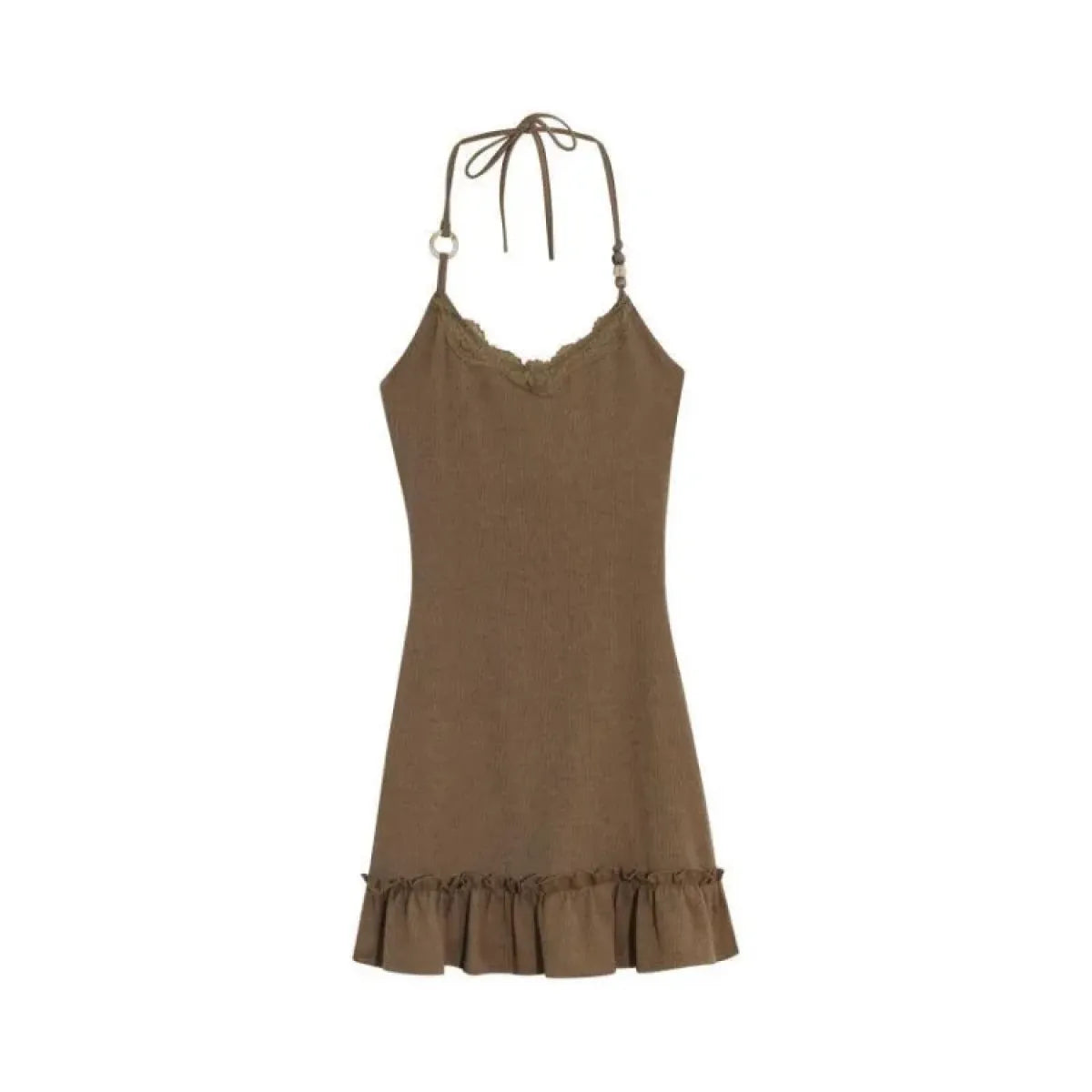 Retro Slim Camisole Dress & Ruffle Knit Cardigan