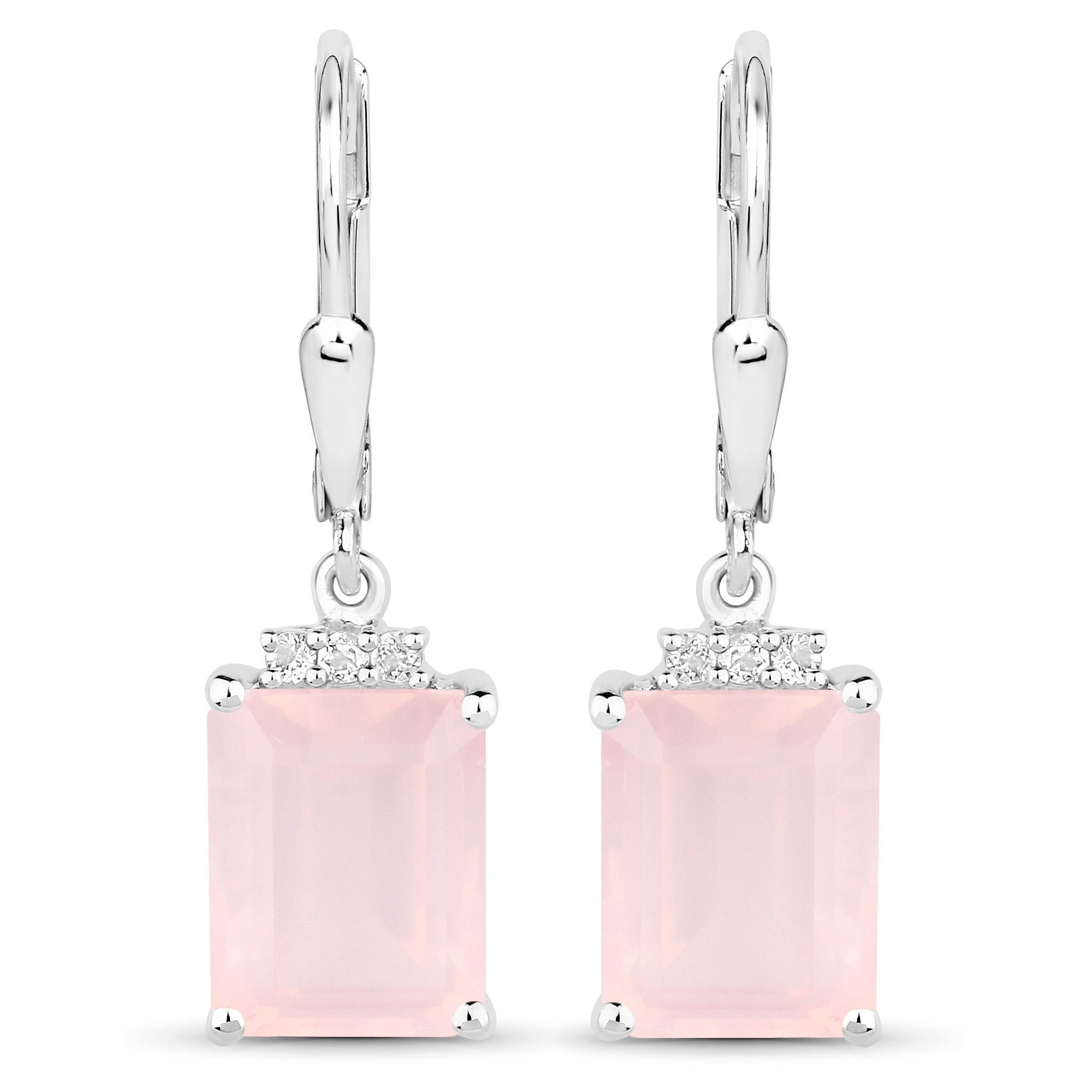 6.23 Carat Genuine Rose Quartz and White Topaz .925 Sterling Silver Earrings