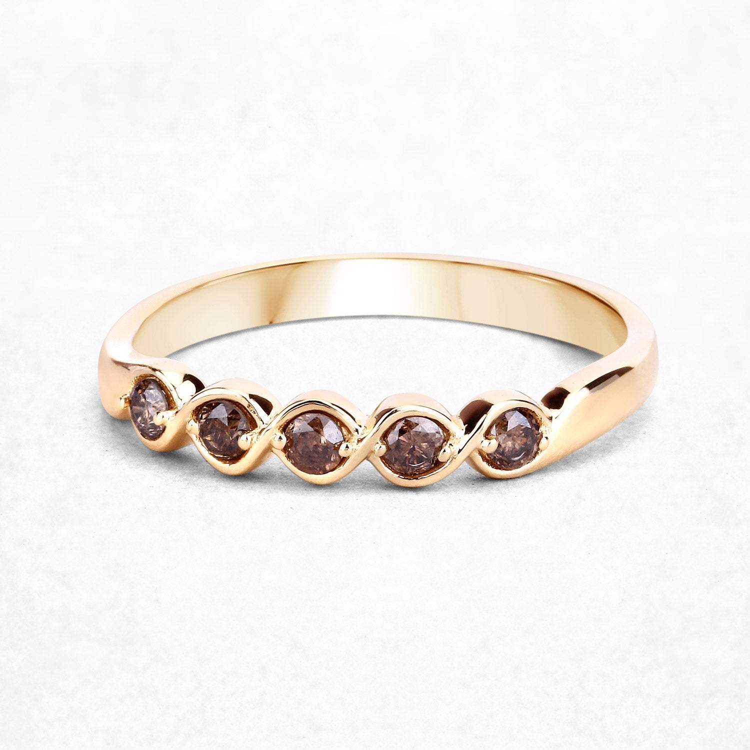 0.19 Carat Genuine Champagne Diamond 14K Yellow Gold Ring (I1-I2)