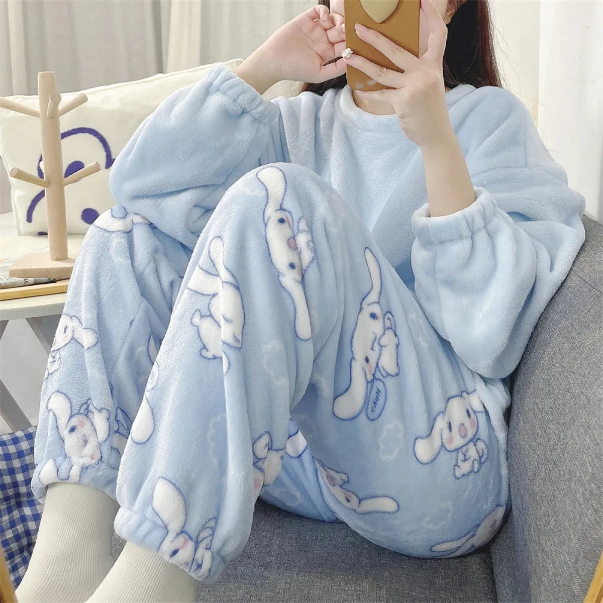 Hello Kitty Kuromi My Melody Cinnamoroll Flannel Pajamas