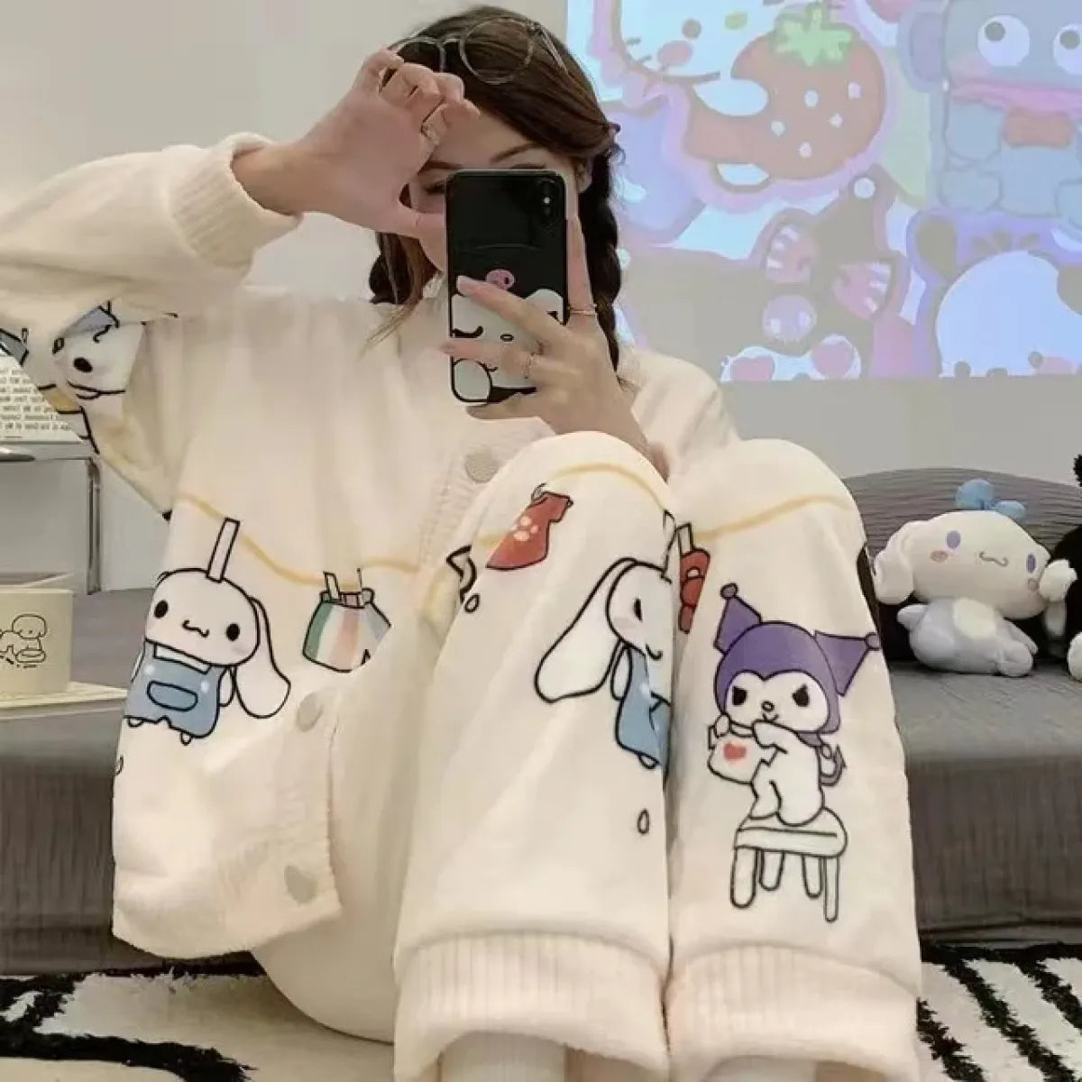 Hello Kitty Kuromi My Melody Cinnamoroll Flannel Pajamas