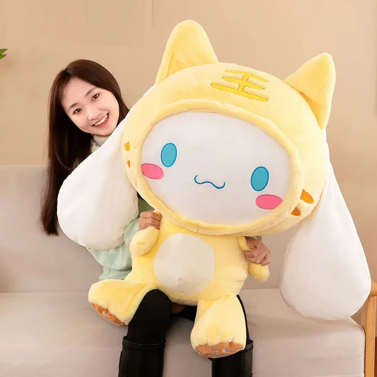 Large Kawaii Cinnamoroll Plush – Pastel Tie-Dye Comfort Pillow Toy