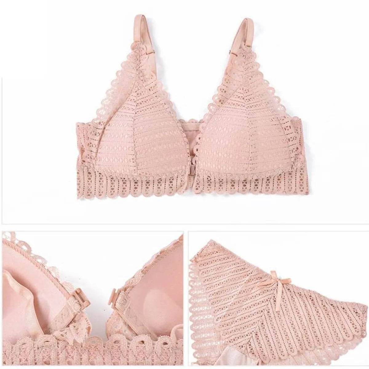 Lace Front Closure Bra With Panties Set